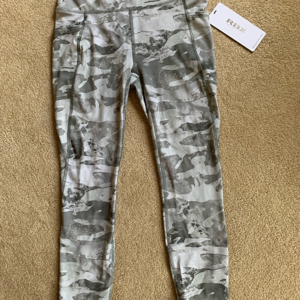 Ladies RBX Camouflage Leggings - Gray
Size S. $15